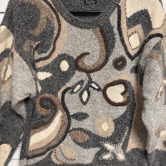 Vintage Beaded Women's Sweater US M Silk Angora Rabbit Hair Lambswool Hong Kong - Picture 4 of 5